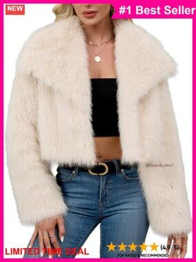Faux Fur Cropped Coat Long Sleeve Open Front Winter Jacket